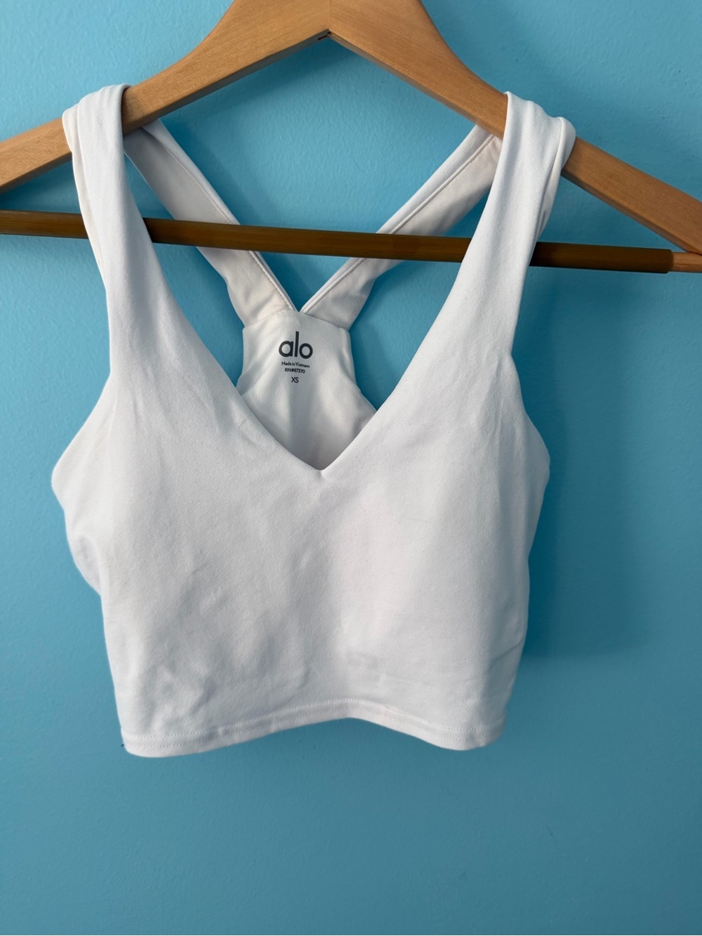 ALO Yoga White Sports Bra with Black Logo